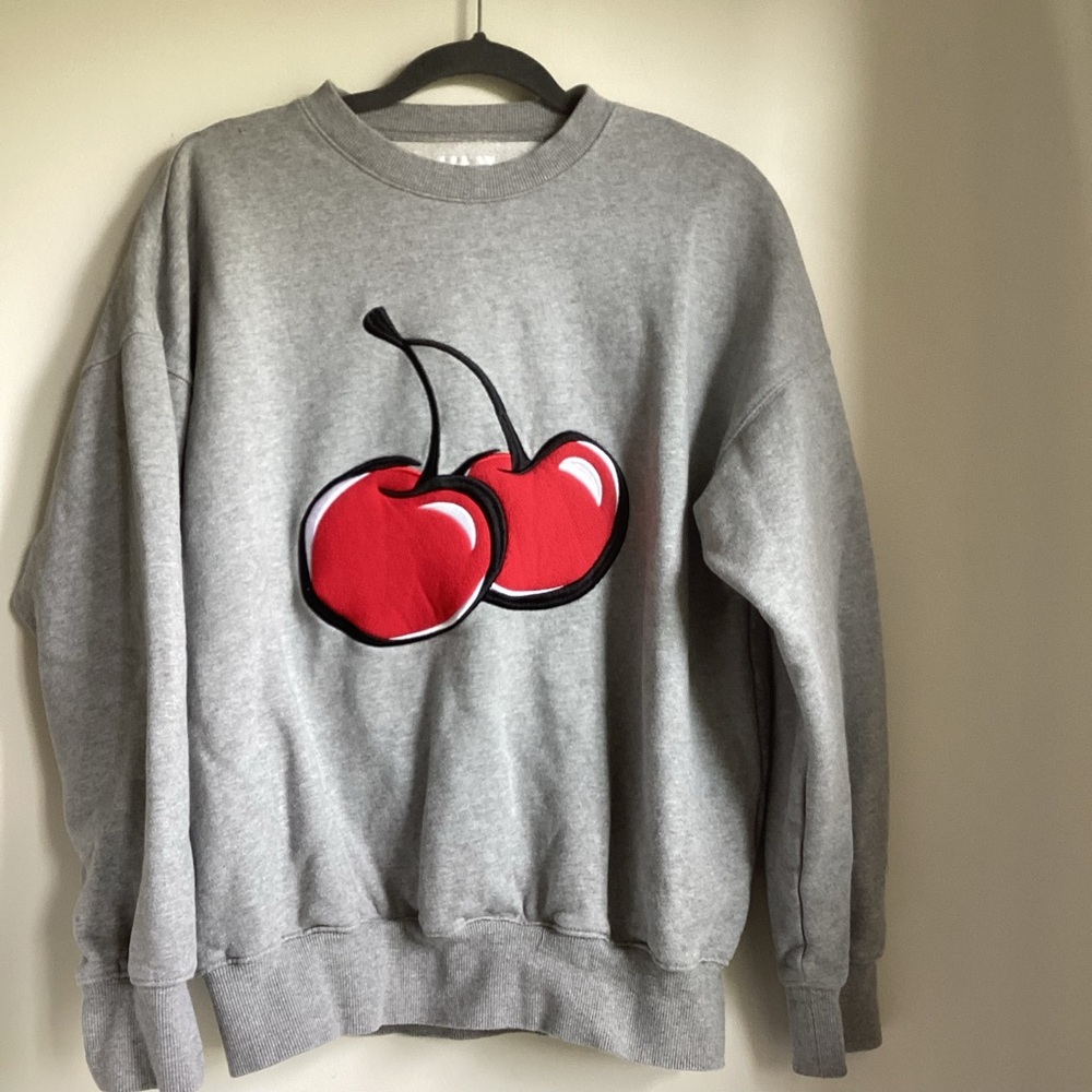 Kirsh Big Cherry Sweatshirt Size 1 S/M Gray Korean Streetwear Casual Cotton